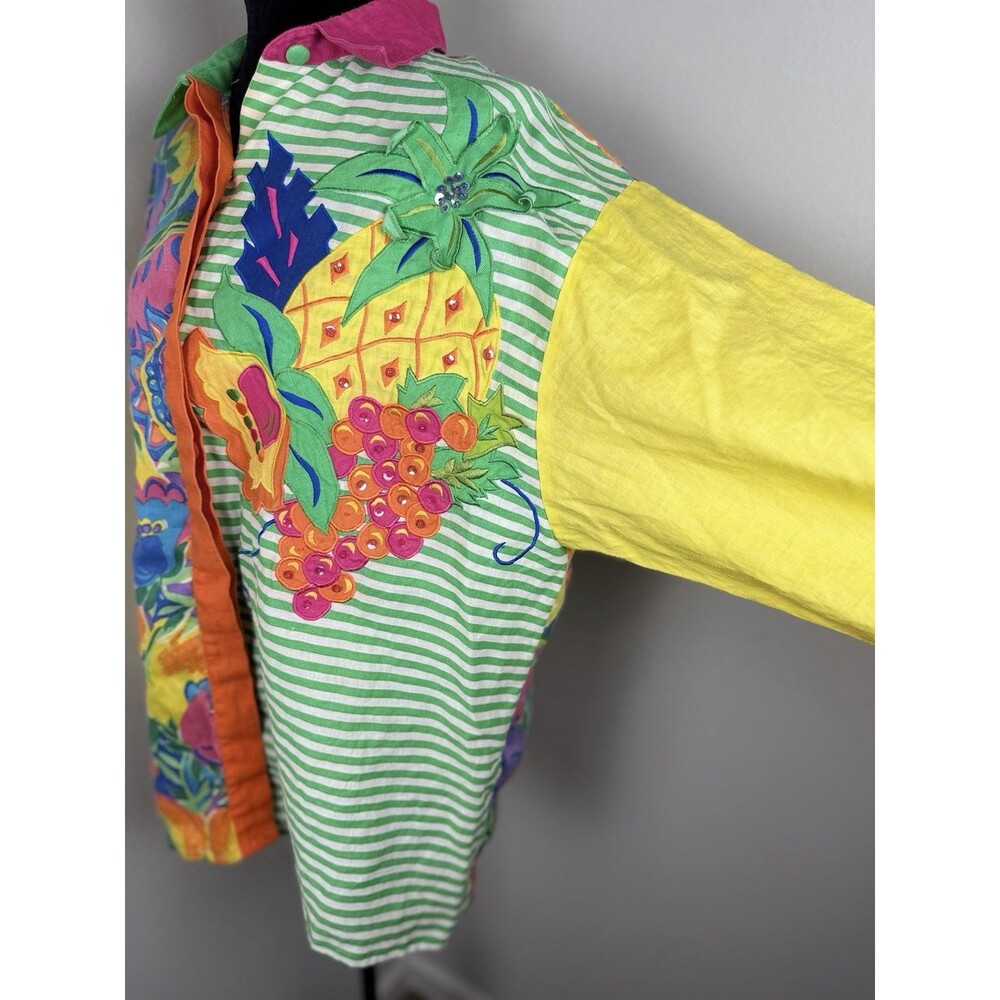 Victor Costa Designer Collection Colorful Patchwork Shirt Womens Size 12 Ramee - Picture 9 of 16